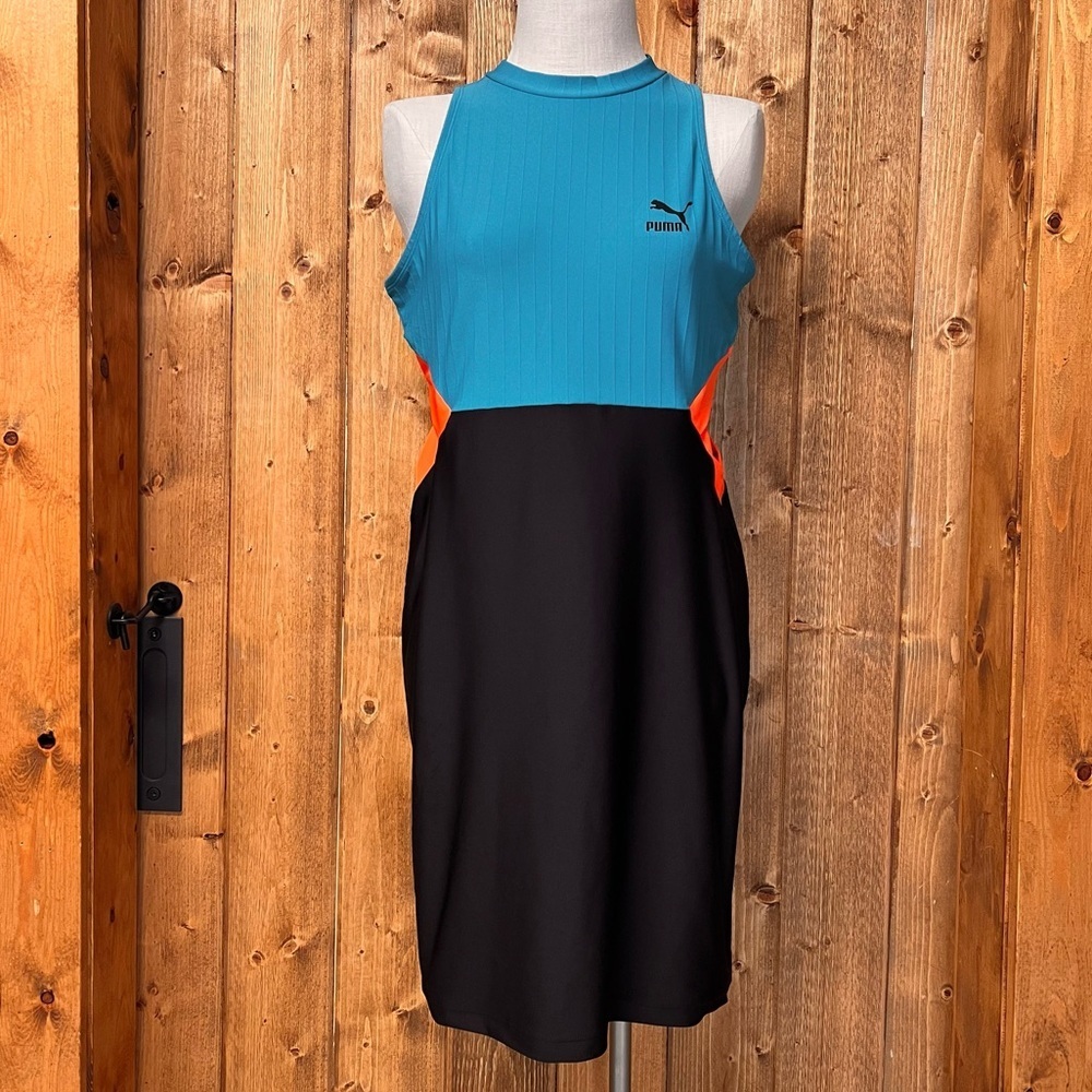 Puma XL Sleeveless Athletic Dress Black Blue Orange Colorblock Golf Tennis Prep - Picture 2 of 9